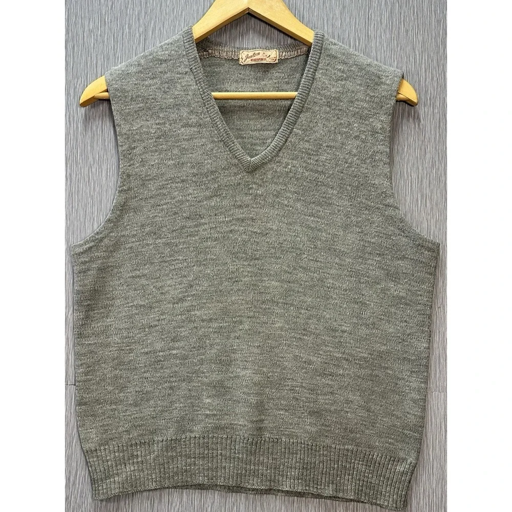 Vintage 50s 60s Jantzen Kharafleece Gray V-Neck Sleeveless Sweater USA‎ Men's